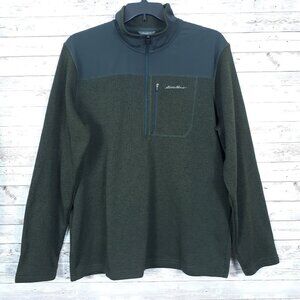 Eddie Bauer Mens Fleece Pullover XL 1/2 Zip Green Pocket Long Sleeve 62